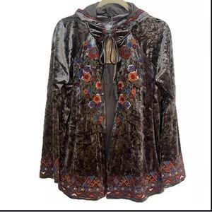 Andree- embroidered velvet hoodie cardigan